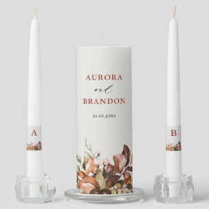 Fall Autumn Leaves Rustic Country Boho Wedding Unity Candle Set
