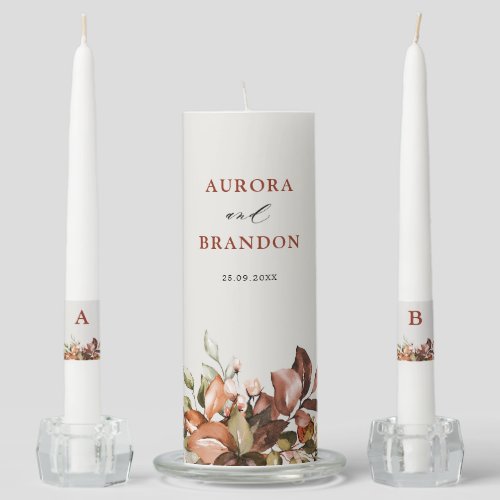 Fall Autumn Leaves Rustic Country Boho Wedding Unity Candle Set