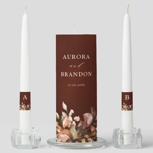 Fall Autumn Leaves Rustic Country Boho Wedding Unity Candle Set (Front)