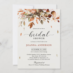 Fall Autumn Leaves Rustic Country Bridal Shower Invitation