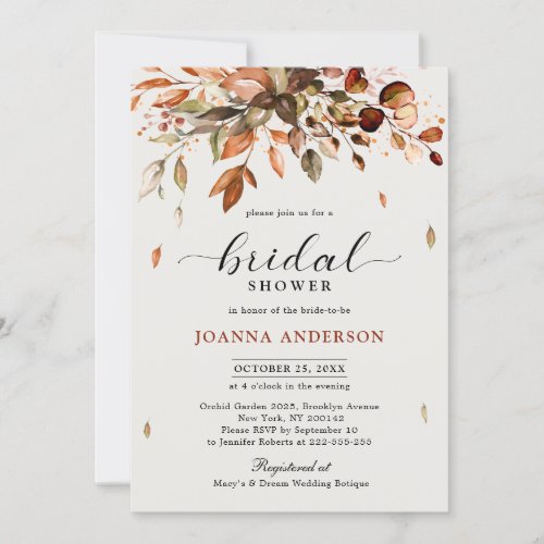 Fall Autumn Leaves Rustic Country  Bridal Shower Invitation