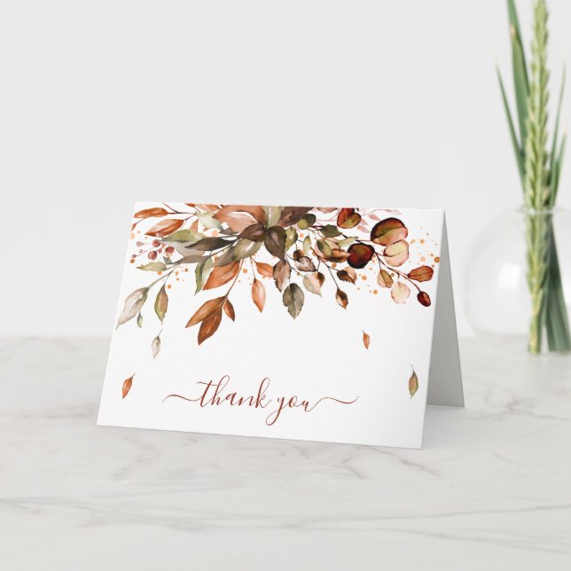 Fall Autumn Leaves Rustic Country Bridal Shower Th Thank You Card (Front)