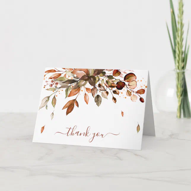 Fall Autumn Leaves Rustic Country Bridal Shower Th Thank You Card | Zazzle
