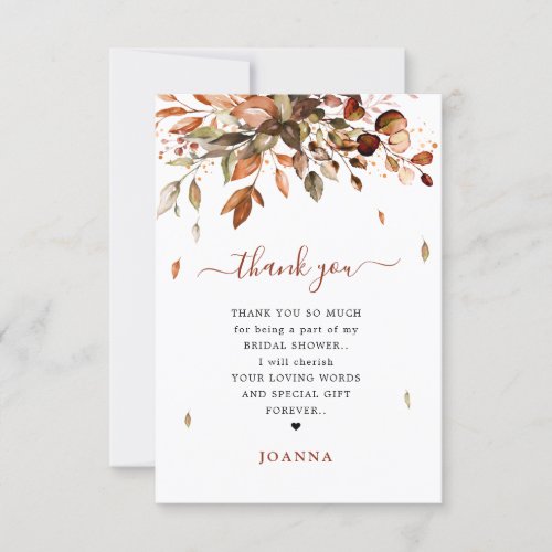 Fall Autumn Leaves Rustic Country Bridal Shower Th Thank You Card