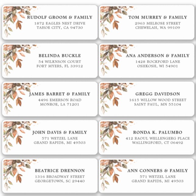 Fall Autumn Leaves Rustic Country Guest Address St Sticker (Front)