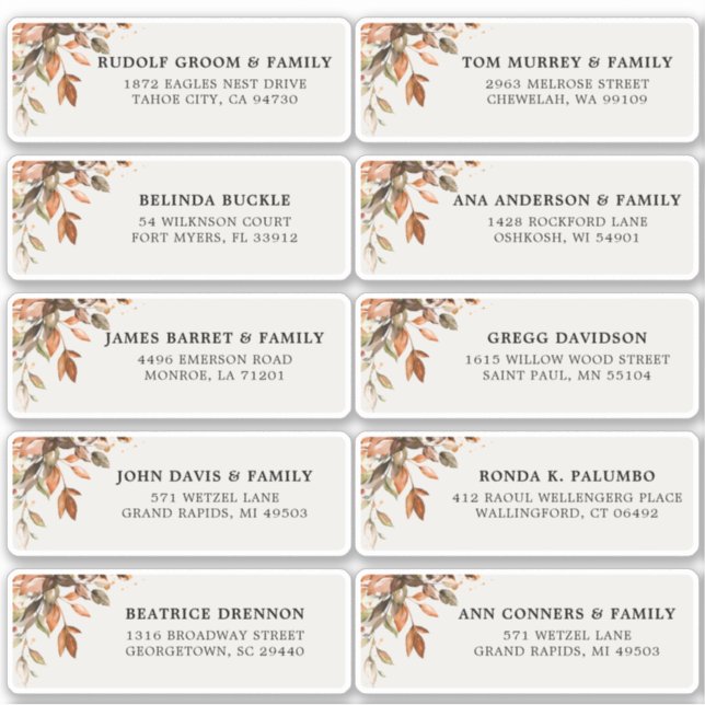 Fall Autumn Leaves Rustic Country Guest Address Sticker (Front)