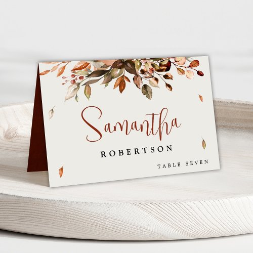 Fall Autumn Leaves Rustic Country Guest Name Table Number