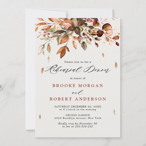 Fall Autumn Leaves Rustic Country Rehearsal Dinner Invitation