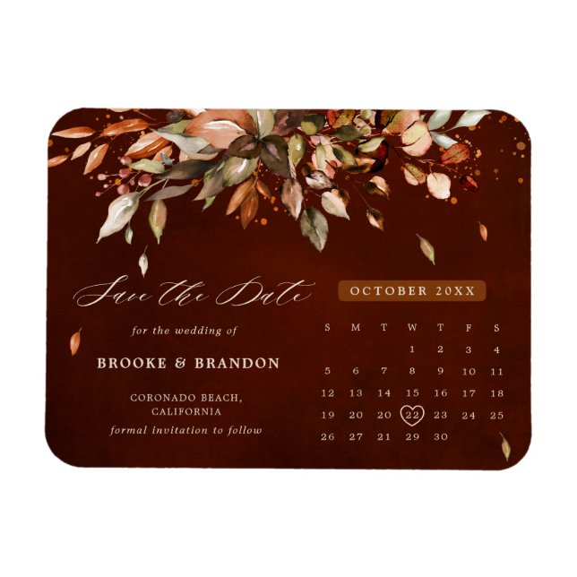 Fall Autumn Leaves Rustic Country Save the Date Magnet (Horizontal)