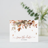 Fall Autumn Leaves Rustic Country  Save the date P Postcard (Standing Front)