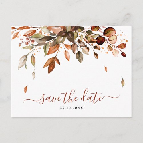 Fall Autumn Leaves Rustic Country  Save the date P Postcard