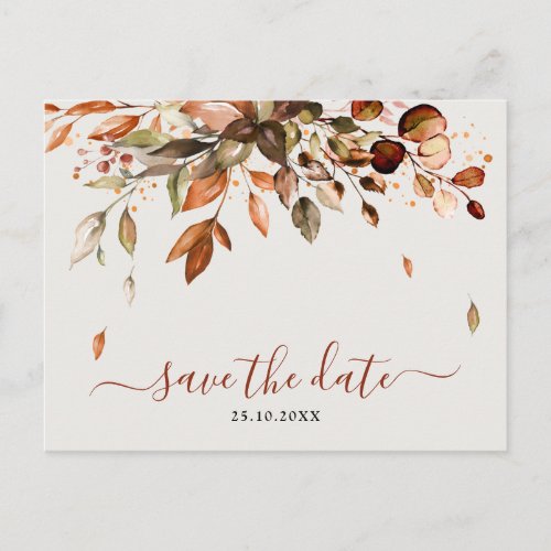 Fall Autumn Leaves Rustic Country  Save the date Postcard