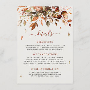 Fall Autumn Leaves Rustic Country Wedding Details Enclosure Card