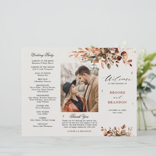Fall Autumn Leaves Rustic Country Wedding Program