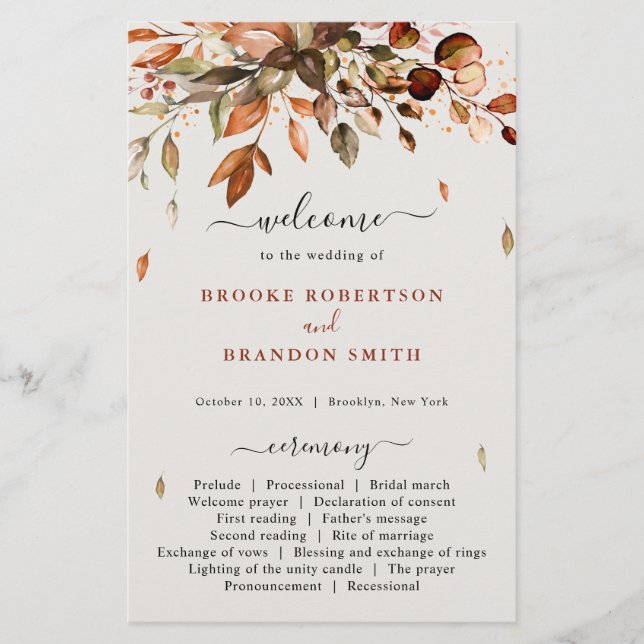 Fall Autumn Leaves Rustic Country Wedding Program (Front)