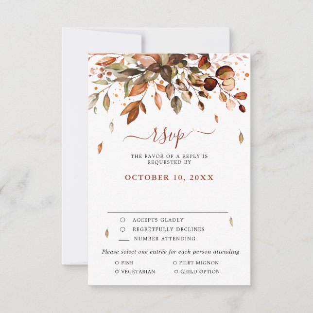 Fall Autumn Leaves Rustic Country Wedding RSVP Car (Front)