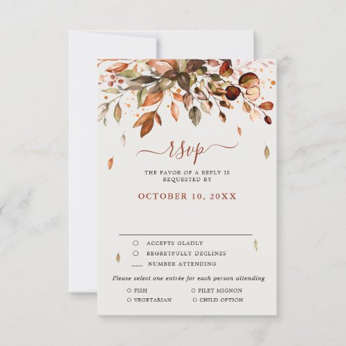 Fall Autumn Leaves Rustic Country Wedding RSVP Card