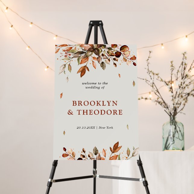 Fall Autumn Leaves Rustic Country Wedding Welcome  Foam Board (In Situ (Stand))