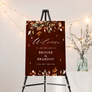 Fall Autumn Leaves Rustic Country Wedding Welcome Foam Board