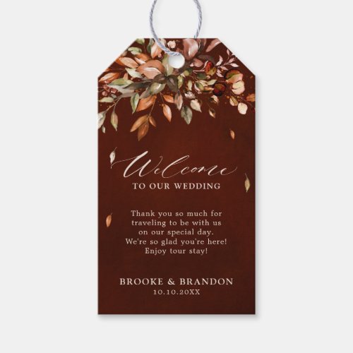 Fall Autumn Leaves Rustic Country  Wedding Welcome Gift Tags