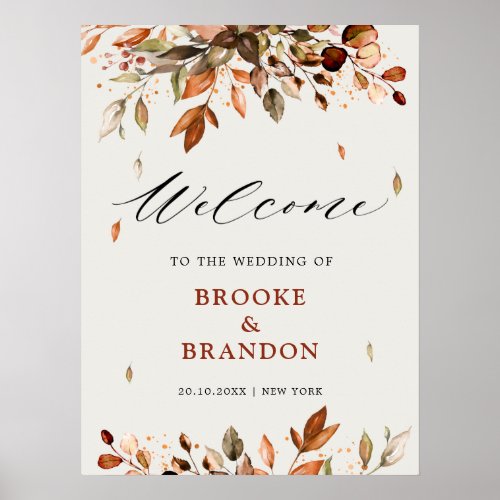 Fall Autumn Leaves Rustic Country Wedding Welcome Poster