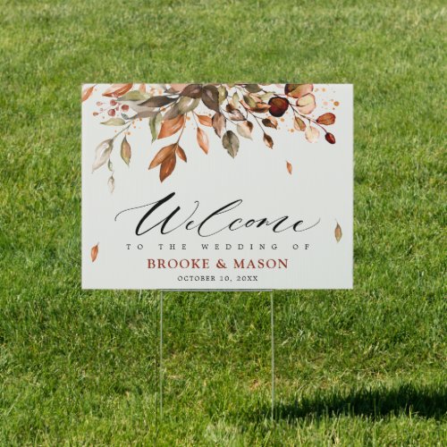 Fall Autumn Leaves Rustic Country  Wedding Welcome Sign