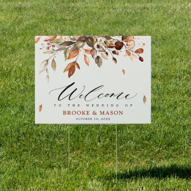 Fall Autumn Leaves Rustic Country  Wedding Welcome Sign (Insitu)