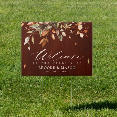 Fall Autumn Leaves Rustic Country  Wedding Welcome Sign