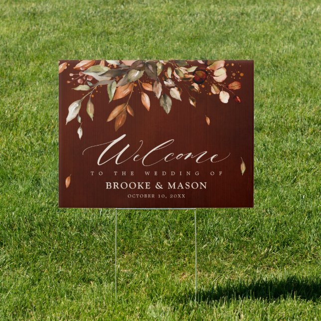 Fall Autumn Leaves Rustic Country  Wedding Welcome Sign (Insitu)