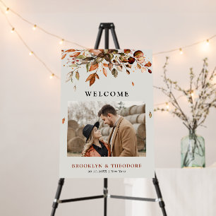 Fall Autumn Leaves Rustic Photo Wedding Welcome Foam Board