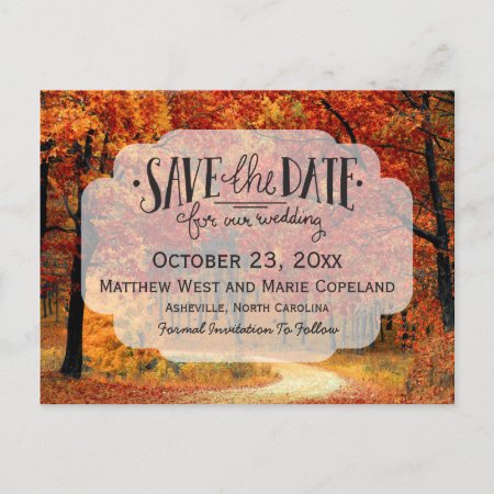 Fall Autumn Leaves Rustic Wedding Save The Date Announcement Postcard