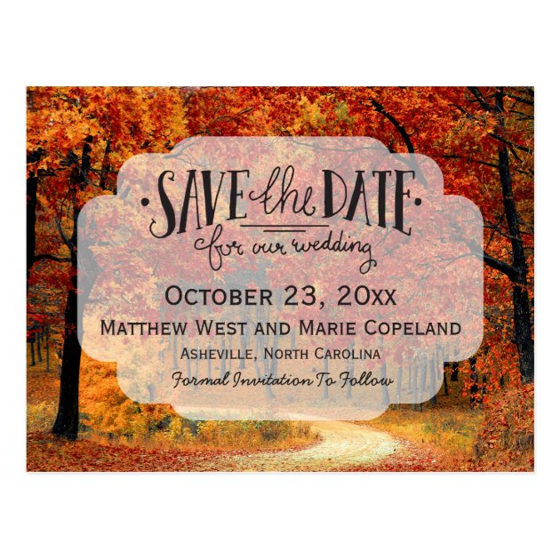 Fall Autumn Leaves Rustic Wedding Save The Date Postcard