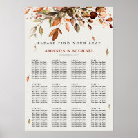 Fall Autumn Leaves Rustic Wedding Seating Chart