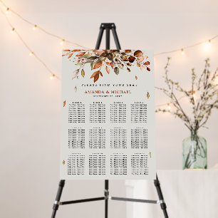 Fall Autumn Leaves Rustic  Wedding Seating chart Foam Board