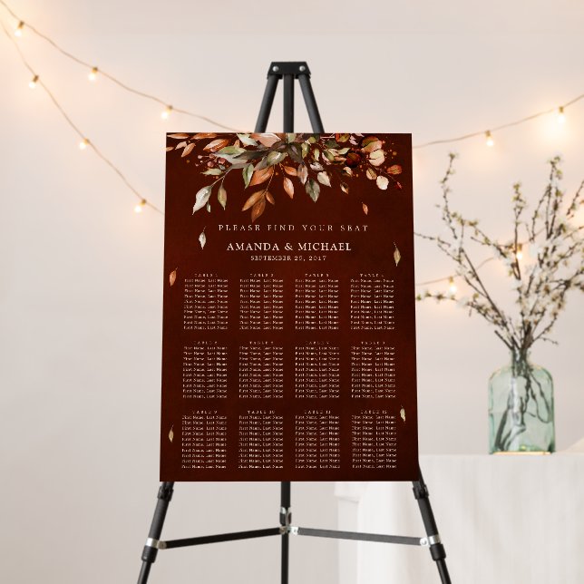 Fall Autumn Leaves Rustic  Wedding Seating chart Foam Board (In Situ (Stand))
