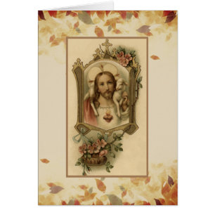Fall Autumn Leaves Sacred Heart of Jesus Cards