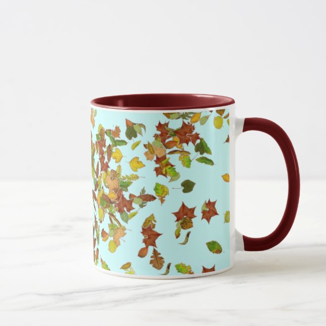 FALL / AUTUMN LEAVES,Teal Blue Mug (Right)