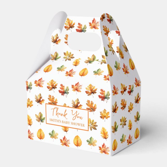 Fall Autumn Leaves Thank You Baby Shower Favor Boxes (Front Side)