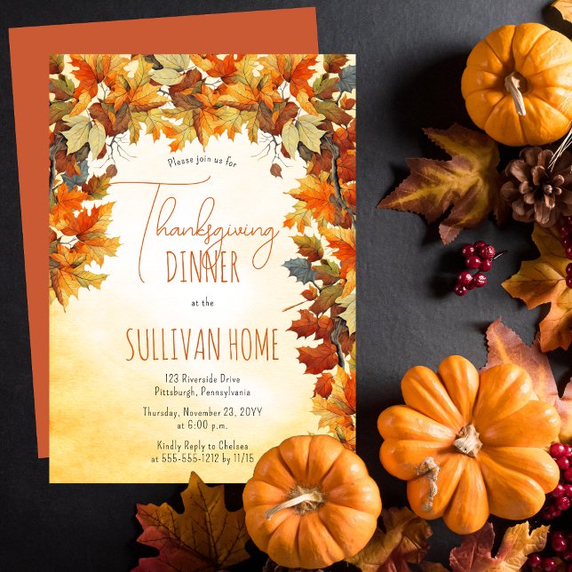 Fall | Autumn Leaves Thanksgiving Dinner Party Invitation (Fall Autumn Leaves Thanksgiving Dinner Party Invitation)