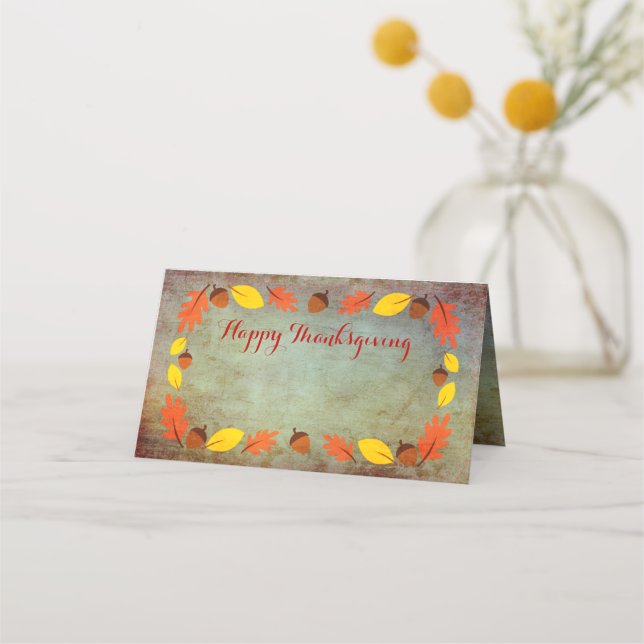 Fall Autumn Leaves Thanksgiving Name Cards (Front)