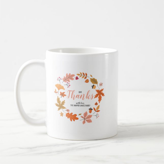 Fall Autumn Leaves Thanksgiving Personalized Coffee Mug (Left)