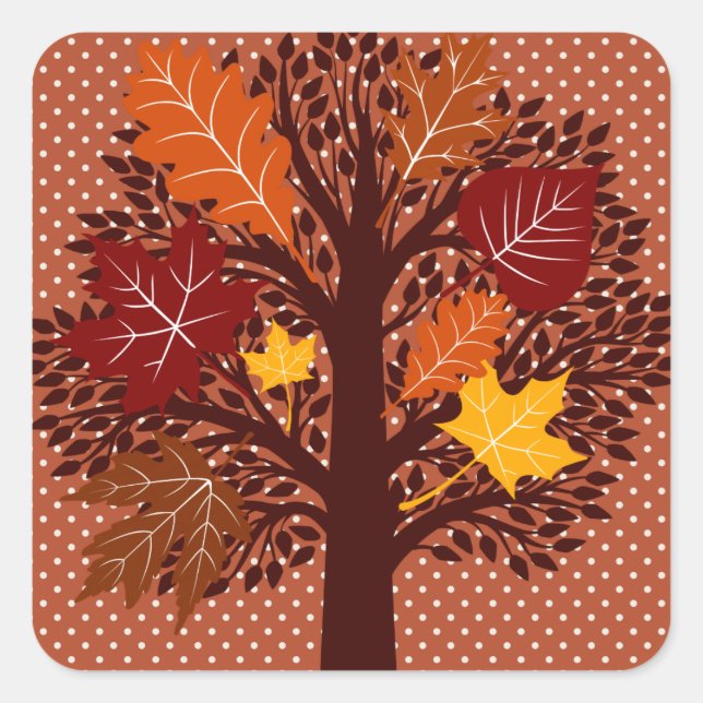 Fall Autumn Leaves Tree November Harvest Square Sticker (Front)