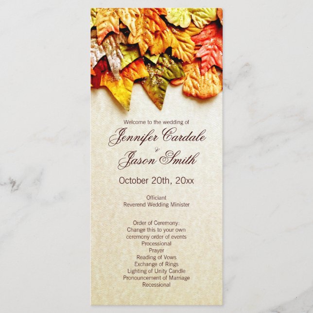 Fall Autumn Leaves Vertical Wedding Programs (Front)