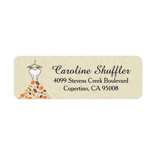 Fall Autumn Leaves Wedding Dress Bridal Shower Label (Front)