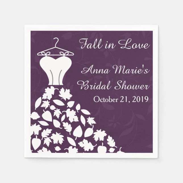 Fall Autumn Leaves Wedding Dress Bridal Shower Paper Napkins (Front)