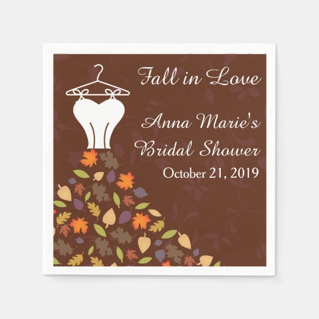 Fall Autumn Leaves Wedding Dress Bridal Shower Paper Napkins (Front)