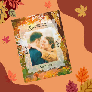 Fall Autumn Leaves Wedding Photo Save the Date Postcard