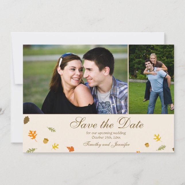 Fall autumn leaves wedding save the date 2 photo (Front)