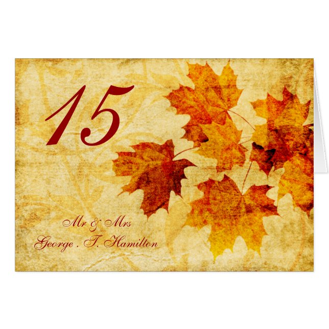 fall autumn  leaves  wedding table seating card (Front Horizontal)