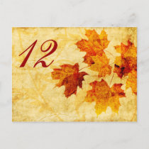 fall autumn  leaves wedding table seating card